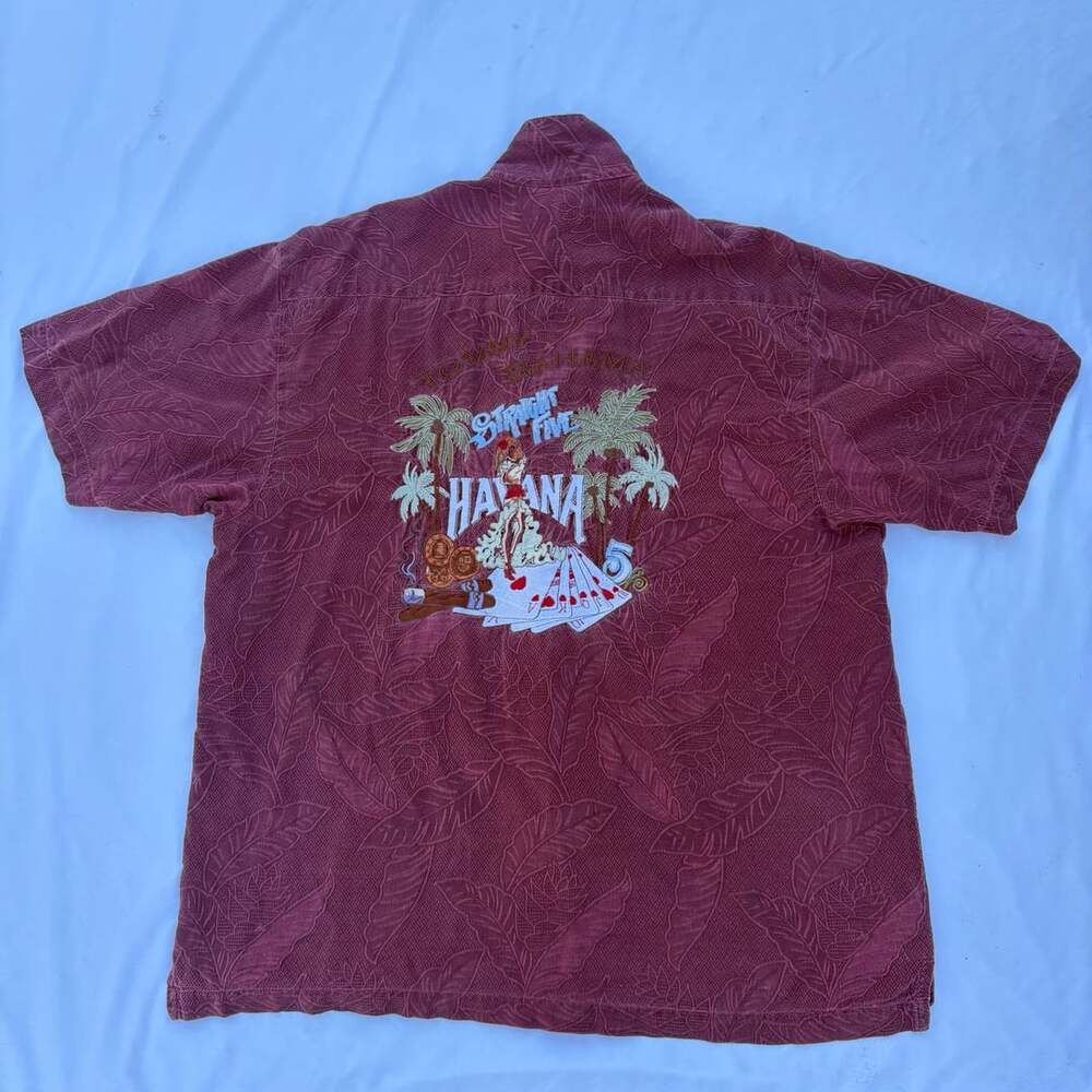 Tommy Bahama Men XXL Burgundy Silk Embroidered Straight Five Havana Poker VTG